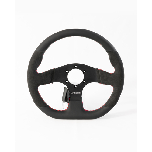 MINE'S "D-Shape" Steering Wheel (Alcantara/Leather/Red)