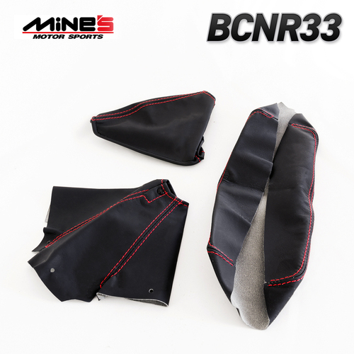 MINE'S Leather Boot, Armrest & Kit for BCNR33 (Black/Red)