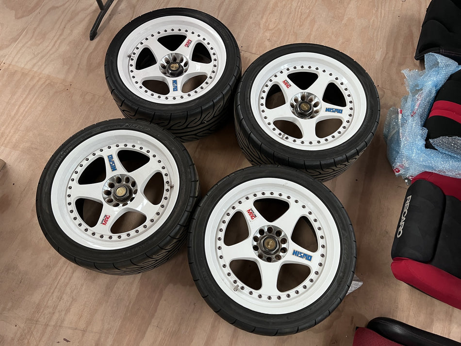 (Used) RAYS Nismo LMGT1 MAG Wheels – 18x9.5 +14 5x114.3 (White)
