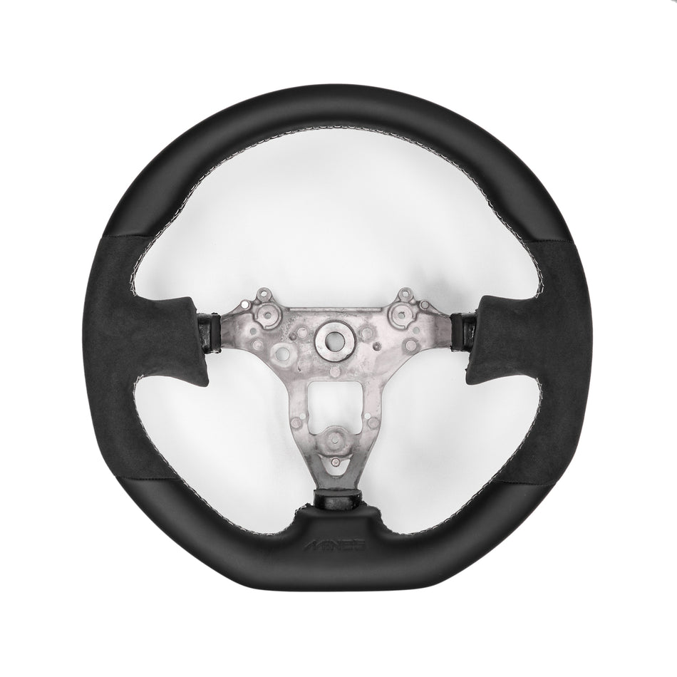 MINE'S Type-II Alcantara &amp; Leather Steering Wheel for Nissan Skyline GT-R BNR34 (Silver Thread)
