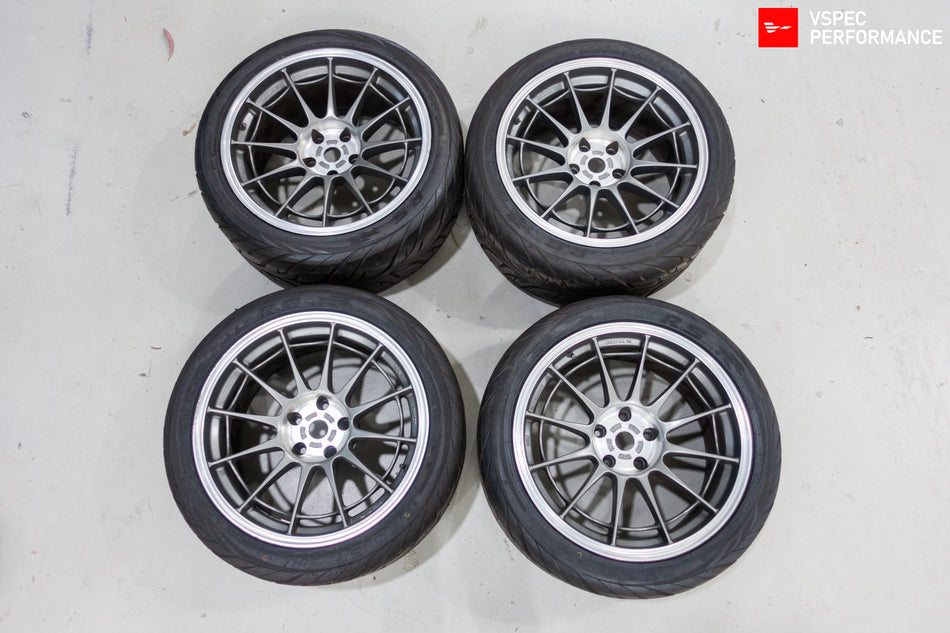 (Used) Enkei NT03 Wheels – 18x9.5 +15 5x114.3 (Silver)